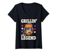 Womens Grillin' Like a Legend BBQ Gorilla 4th of July Kebab V-Neck T-Shirt