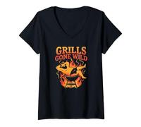 Women's Grills Gone Wild Funny BBQ V-Neck T-Shirt