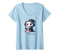 Women's Grim Reaper Book Worm Cute Skeleton Books Reading Book V-Neck T-Shirt