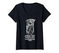 Womens Grim Reaper Death is A Debt We All Must Pay American Flag V-Neck T-Shirt