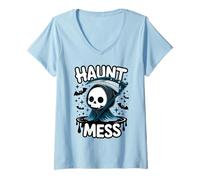 Womens Grim Reaper Haunt Mess Halloween Design Gift Men Women Kids V-Neck T-Shirt