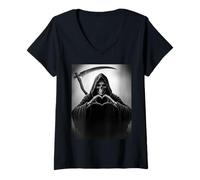 Womens Grim Reaper Horror Poster Halloween V-Neck T-Shirt