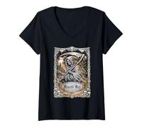 Women's Grim Reaper Memento Mori Gothic Cloaked Skeleton Goth Design V-Neck T-Shirt