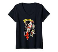 Womens Grim Reaper Panther Black Scythe Tattoo Flash V-Neck T-Shirt