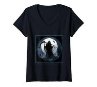 Women's Grim Scythe Hourglass Cemetery Full V-Neck T-Shirt
