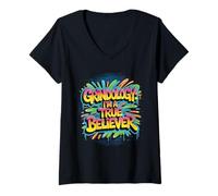 Womens Grindology I Am A True Believer Urban Style Hustle Quote V-Neck T-Shirt