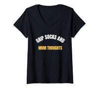Women's Grip Socks and Mum Thoughts Funny Pilates mums Saying V-Neck T-Shirt