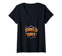 Women's Grit Mindset Strength Motivation Warrior Graphic V-Neck T-Shirt