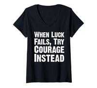 Womens Grit Over Luck Courageous Typography Message V-Neck T-Shirt