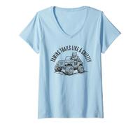 Womens Grizzly Bear Driving 4x4 - Mudding Off-Road Trail Adventure V-Neck T-Shirt