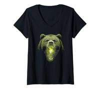 Womens Grizzly Bear Hike Camp Vintage Angry Brown Bear V-Neck T-Shirt