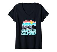 Women's Grizzly Bear Olympic Valley California Vintage Forest Sunset V-Neck T-Shirt