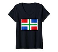 Women's Groningen Provincial Flag Netherlands Holland Dutch V-Neck T-Shirt