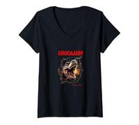 Women's GROOAAHH! Dangerous Like a Dino Danger Dinosaur T. Rex V-Neck T-Shirt