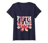 Womens Groovy 5th Grade Back To School First Day of Fifth Grade V-Neck T-Shirt