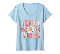 Womens Groovy 5th Grade Back To School First Day of Fifth Grade V-Neck T-Shirt