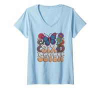 Womens Groovy 67 Butterfly Biology Teacher Art Science 6 7 Bruh V-Neck T-Shirt