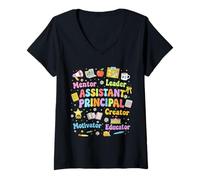 Women's Groovy Assistant Principal Appreciation, Cute School Leader V-Neck T-Shirt