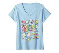 Women's Groovy Assistant Principal Appreciation, Cute School Leader V-Neck T-Shirt
