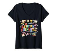 Women's Groovy Assistant Principal Appreciation, Cute School Leader V-Neck T-Shirt