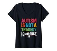 Women's Groovy Autism NOT Tragedy Ignorance is SPED Dad Mom V-Neck T-Shirt