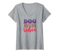 Womens Groovy Best Floral Love Family Pets Supercute Dog Mum Vibes V-Neck T-Shirt