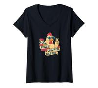 Womens Groovy Chicken: Love, Peace & Chicken Grease - Vintage Vibes V-Neck T-Shirt