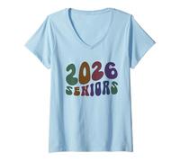 Womens Groovy Class of 2026 Seniors Final Level Almost There V-Neck T-Shirt