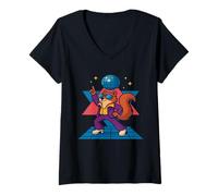 Womens Groovy Dancing Squirrel in Disco Outfit and Sunglasses V-Neck T-Shirt