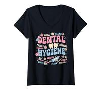 Women's Groovy Dental Hygienist Appreciation Dental Worker V-Neck T-Shirt