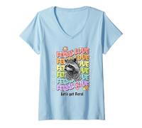 Womens Groovy Feral Love Raccoon Hippie BOHO Mod design V-Neck T-Shirt