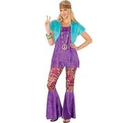 WOMENS GROOVY GIRL HIPPIE COSTUME 1970'S LADIES FANCY DRESS FLOWER POWER 60S 70S