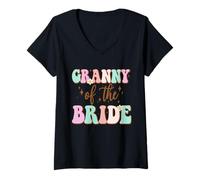 Womens Groovy Granny of the Bride Wedding Shower from Bride V-Neck T-Shirt