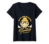 Womens Groovy Happy Face Summer Vibes Got My Mind On Summer Teacher V-Neck T-Shirt