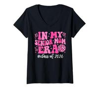 Womens Groovy in My Senior Mom Era Class of 2026 Senior Mom 2026 V-Neck T-Shirt