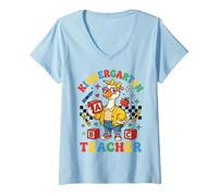 Women's Groovy Kindergarten Teacher Duck Academic Team V-Neck T-Shirt