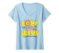 Womens Groovy Love Like Jesus Vacation Bible School VBS Live It V-Neck T-Shirt