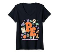 Women's Groovy PE Its A Good Day to Run Play Physical Ed V-Neck T-Shirt