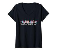 Women's Groovy Respiratory Therapy Therapist Funny Retro RT V-Neck T-Shirt