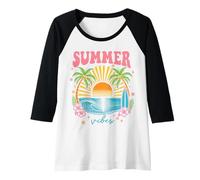 Womens Groovy Retro Summer Beach Sunset Palm Tree Surfing Tropical Raglan Baseball Tee