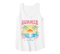 Womens Groovy Retro Summer Beach Sunset Palm Tree Surfing Tropical Tank Top
