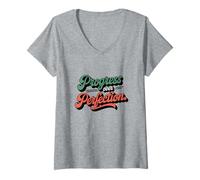 Womens Groovy Retro Typography, Progress Over Perfection V-Neck T-Shirt