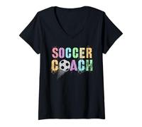 Womens Groovy Soccer Coach Play Mama Coaching Cleats Girls V-Neck T-Shirt