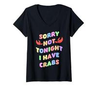 Womens Groovy Sorry Not Tonight I Have Crabs Funny Bachelor Party V-Neck T-Shirt
