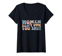Womens Groovy Women Don't Owe You Sh.i.t Vintage Funny Quote V-Neck T-Shirt