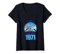 Women's Großartig SEIT August 1971 55th Birthday Saying 55 Years V-Neck T-Shirt