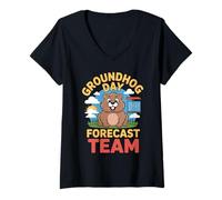 Womens Groundhog Day Forecast Team Weather Fun V-Neck T-Shirt