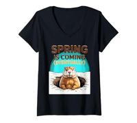 Women's Groundhog Day Spring is Coming Eventually Funny V-Neck T-Shirt