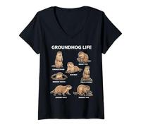 Women's Groundhog Life Funny Marmot Animal Behavior V-Neck T-Shirt