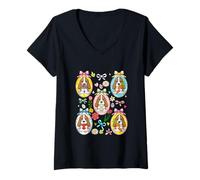 Women's Group Basset Hounds Inside Easter Eggs Collection Colorful V-Neck T-Shirt